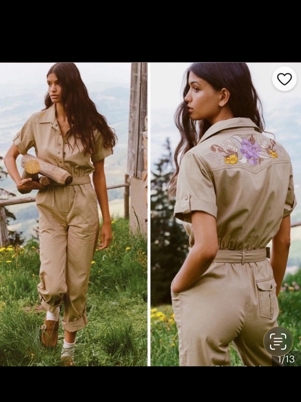 Spell Embroidered Utility Jumpsuit - Khaki